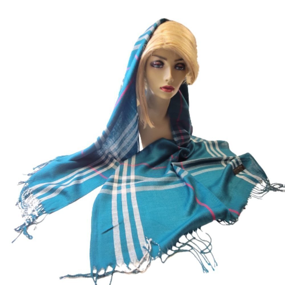 Blue Plaid Scarf Long Rectangular- NEW